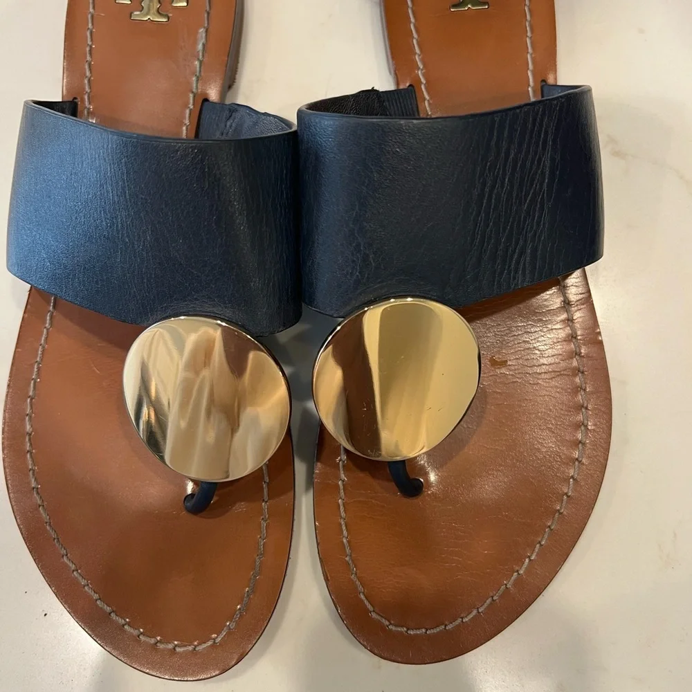Tory Burch Navy Blue Sandals with Gold Accents size 7.5 - Picture 2 of 5